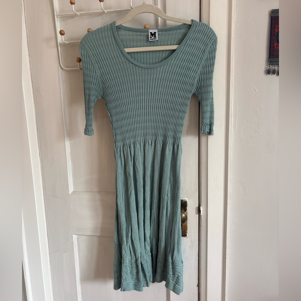 Missoni Ribbed Knit Dress in Soft Teal